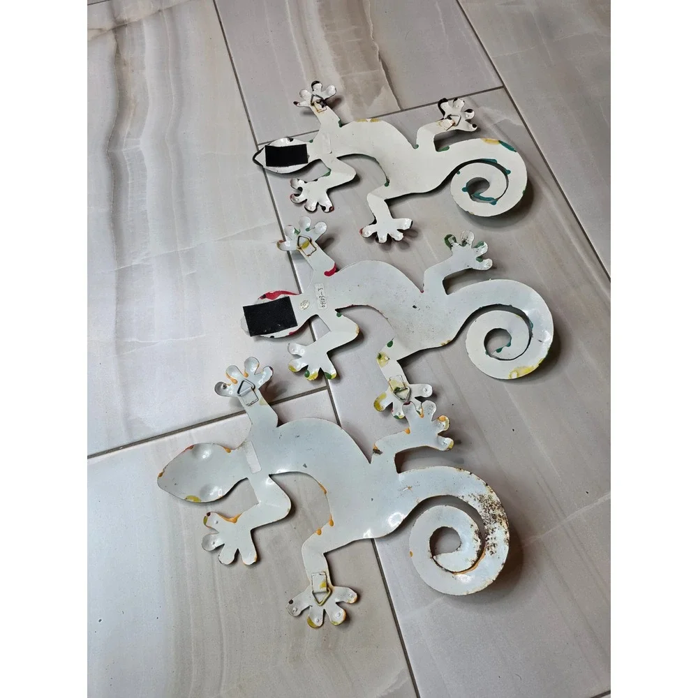 Set of 3 Colorful Metal Gecko Wall Art Hand Painted Lizard Garden Decor 13‎ Inch